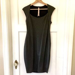 Bailey 44 Dress Women M Black Gray Bodycon Sheath Faux Vegan Leather Office Knit
